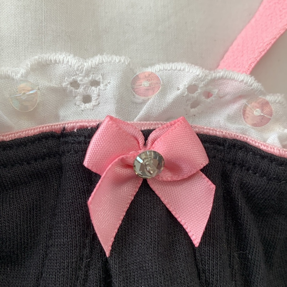 Black 100% cotton chemise w/ bra Victoria’s Secret size M lace sequin white trim